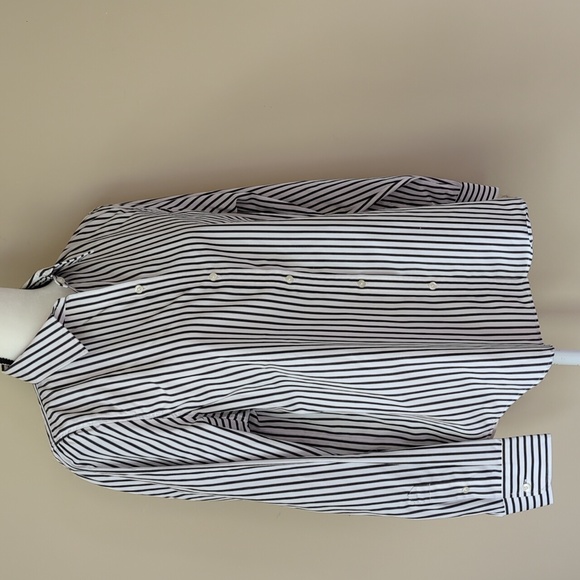 Chaps Classics No Iron Stripe Button Down Blouse L Black White - Picture 6 of 14
